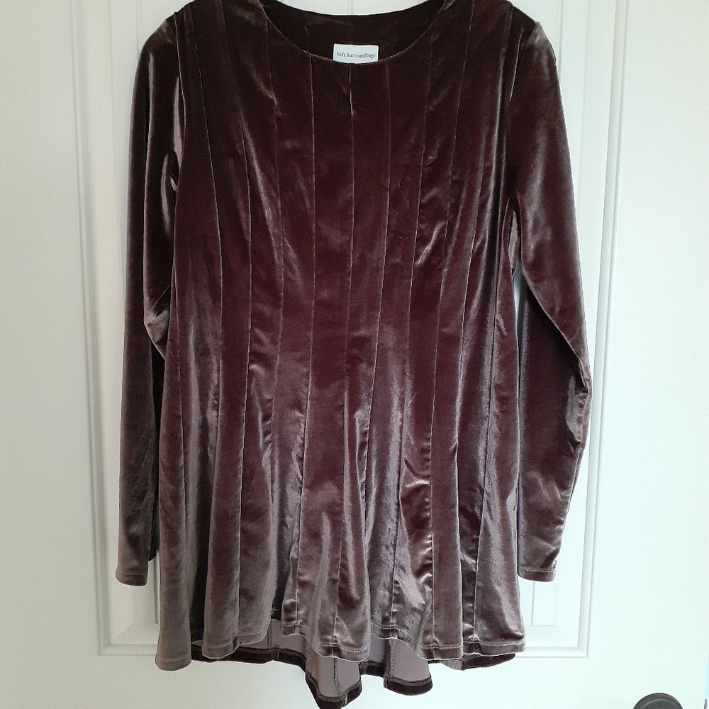 Soft Surroundings Bella Rosa Velvet Multi-Panel Long Sleeve Tunic Mauve Size M